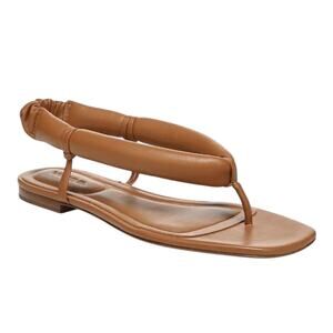 Vince NWOB Denton Puffy Leather Flat Thong Sandals Cuoio Tan Size 6M Square Toe